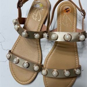 Stylish Beige Sandals with Pearl Accents